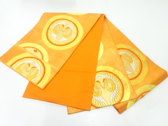  本家加納製　丸に松鶴模様織出し袋帯